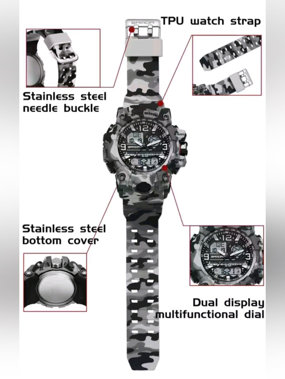 Men's Digital Camouflage Military Style Sports Watch. Waterproof 50M, Resin Case - Picture 2 of 11